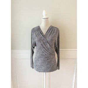 BCBGeneration Black & White Open Back Surplice Long Sleeve Top S EUC